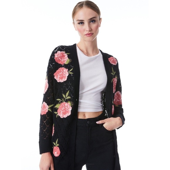 Alice + Olivia Bradford Embroidered Grandpa Floral Cardigan XS